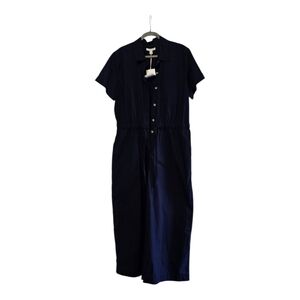 Blue Buttoned Short Sleeve Jumpsuit